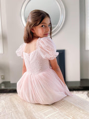 Harper Puff Sleeve Pink Girls Dress - A Little Lacey