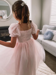 Harper Puff Sleeve Pink Girls Dress - A Little Lacey