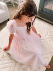 Harper Puff Sleeve Pink Girls Dress - A Little Lacey