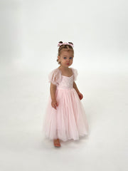 Harper Puff Sleeve Pink Girls Dress - A Little Lacey