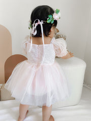 Harper Puff Sleeve Pink Baby Romper - A Little Lacey