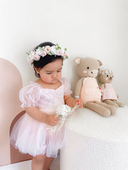 Harper Puff Sleeve Pink Baby Romper - A Little Lacey