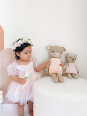 Harper Puff Sleeve Pink Baby Romper - A Little Lacey