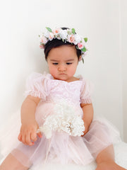 Harper Puff Sleeve Pink Baby Romper - A Little Lacey