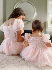Harper Puff Sleeve Pink Girls Dress - A Little Lacey