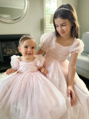 Harper Puff Sleeve Pink Girls Dress - A Little Lacey