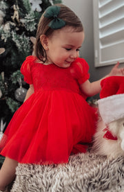 Annabella Red Girls Christmas Dress - SIZE 5 & 7 - A Little Lacey