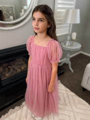 Jessica Puff Sleeve Dusty Rose Dress - A Little Lacey