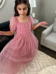 Jessica Puff Sleeve Dusty Rose Dress - A Little Lacey