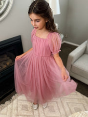 Jessica Puff Sleeve Dusty Rose Dress - A Little Lacey