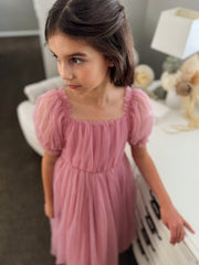 Jessica Puff Sleeve Dusty Rose Dress - A Little Lacey
