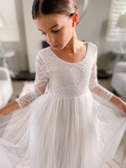 Juliette White Lace Girls Dress - Full Length - A Little Lacey