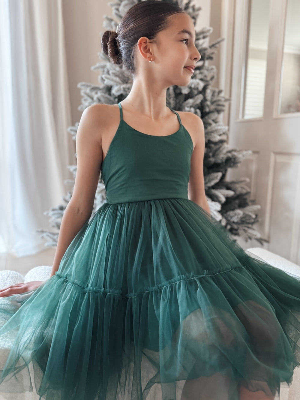 Green tulle girls Christmas dress