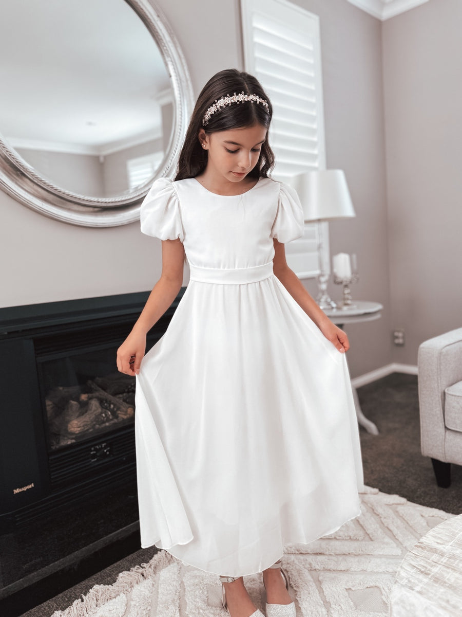 Leia Girls White Communion Dress – A Little Lacey