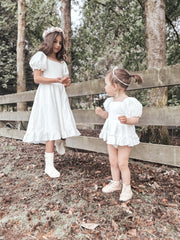 Lily White Puff Sleeve Girls Dress - A Little Lacey