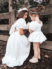 Lily White Puff Sleeve Girls Dress - A Little Lacey