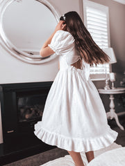 Lily White Puff Sleeve Girls Dress - A Little Lacey