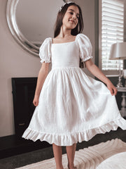 Lily White Puff Sleeve Girls Dress - A Little Lacey