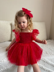Lotus Red Sparkle Baby Christmas Romper Size 000 - A Little Lacey