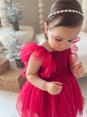 Lotus Red Sparkle Baby Christmas Romper Size 000 - A Little Lacey