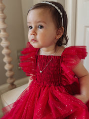 Lotus Red Sparkle Baby Christmas Romper - A Little Lacey