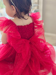Lotus Red Sparkle Baby Christmas Romper - A Little Lacey