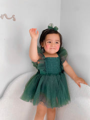 Lotus Green Sparkle Baby Christmas Romper - A Little Lacey