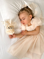 Lucy Puff Sleeve Champagne Baby Dress - A Little Lacey