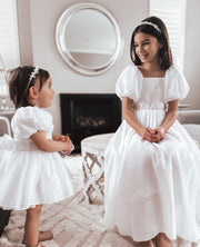 Lucy Girls Puff Sleeve White Dress - A Little Lacey