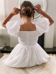 Lucy Girls Puff Sleeve White Dress - A Little Lacey