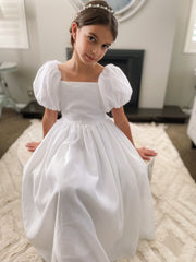 Lucy Girls Puff Sleeve White Dress - A Little Lacey