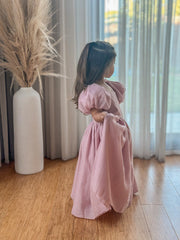 Lucy Girls Puff Sleeve Dress - Dusty Pink - A Little Lacey