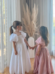 Lucy Girls Puff Sleeve Dress - Dusty Pink - A Little Lacey