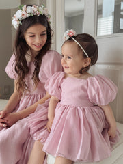 Lucy Puff Sleeve Dusty Pink Baby Dress - A Little Lacey