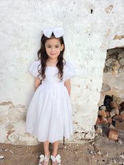 Lucy Girls Knee Length White Dress - A Little Lacey