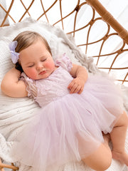 Lila Lilac Embroidered Baby Romper - A Little Lacey