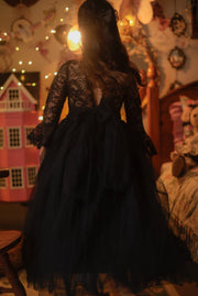 Melody Long Sleeve Girls Black Dress - A Little Lacey