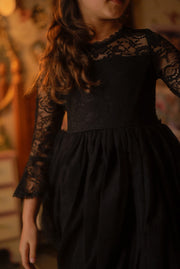 Melody Long Sleeve Girls Black Dress - A Little Lacey