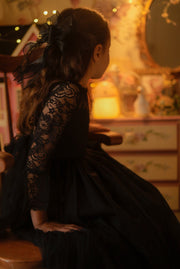 Melody Long Sleeve Girls Black Dress - A Little Lacey