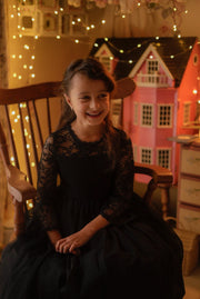Melody Long Sleeve Girls Black Dress - A Little Lacey