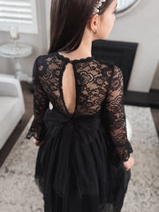 Melody Long Sleeve Girls Black Dress - A Little Lacey