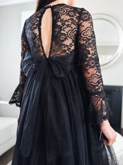 Melody Long Sleeve Girls Black Dress - A Little Lacey