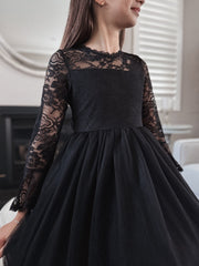 Melody Long Sleeve Girls Black Dress - A Little Lacey
