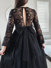 Melody Long Sleeve Girls Black Dress - A Little Lacey