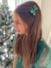 Mini Green Christmas Girls Pigtail Bows - A Little Lacey