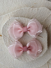 Mini Dusty Pink Girls Pigtail Bows - A Little Lacey