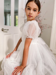 Nina Puff Sleeve Flower Girl Dress - A Little Lacey