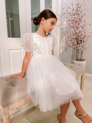 Nina Puff Sleeve Flower Girl Dress - A Little Lacey