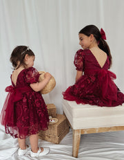 Vienna Girls 3D Embroidery Dress - Burgundy - A Little Lacey
