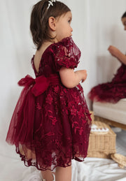 Vienna Girls 3D Embroidery Dress - Burgundy - A Little Lacey